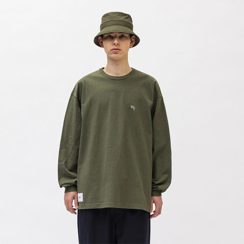 Japanese Style Heavy Cotton Crew Neck Long Sleeve T-Shirt 2023 New Base Shirt Letter