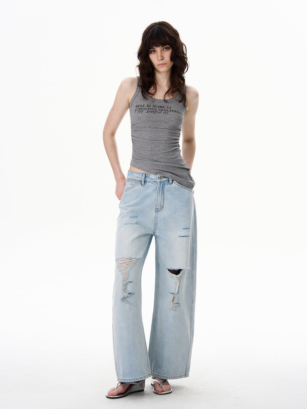 American Style Distressed Light Blue Jeans Trendy Brand Men's Cool Street Style High-End Pants