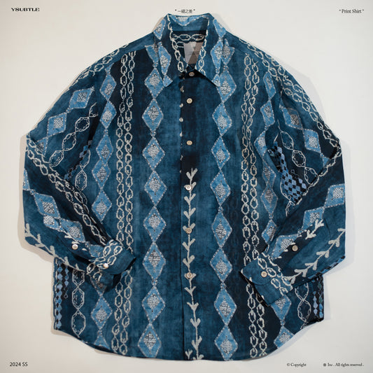 Vintage Printed Tencel-Ramie Shirt – Ultra-Thin Long Sleeve Loose Fit (Unisex)
