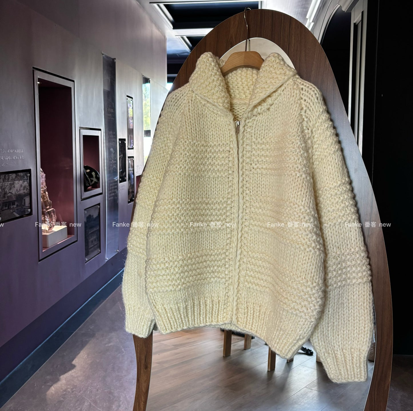 Women's South Korean Wave Pattern Knitted Cardigan - Autumn Winter Thick Wool Zipper Versatile Sweater Coat