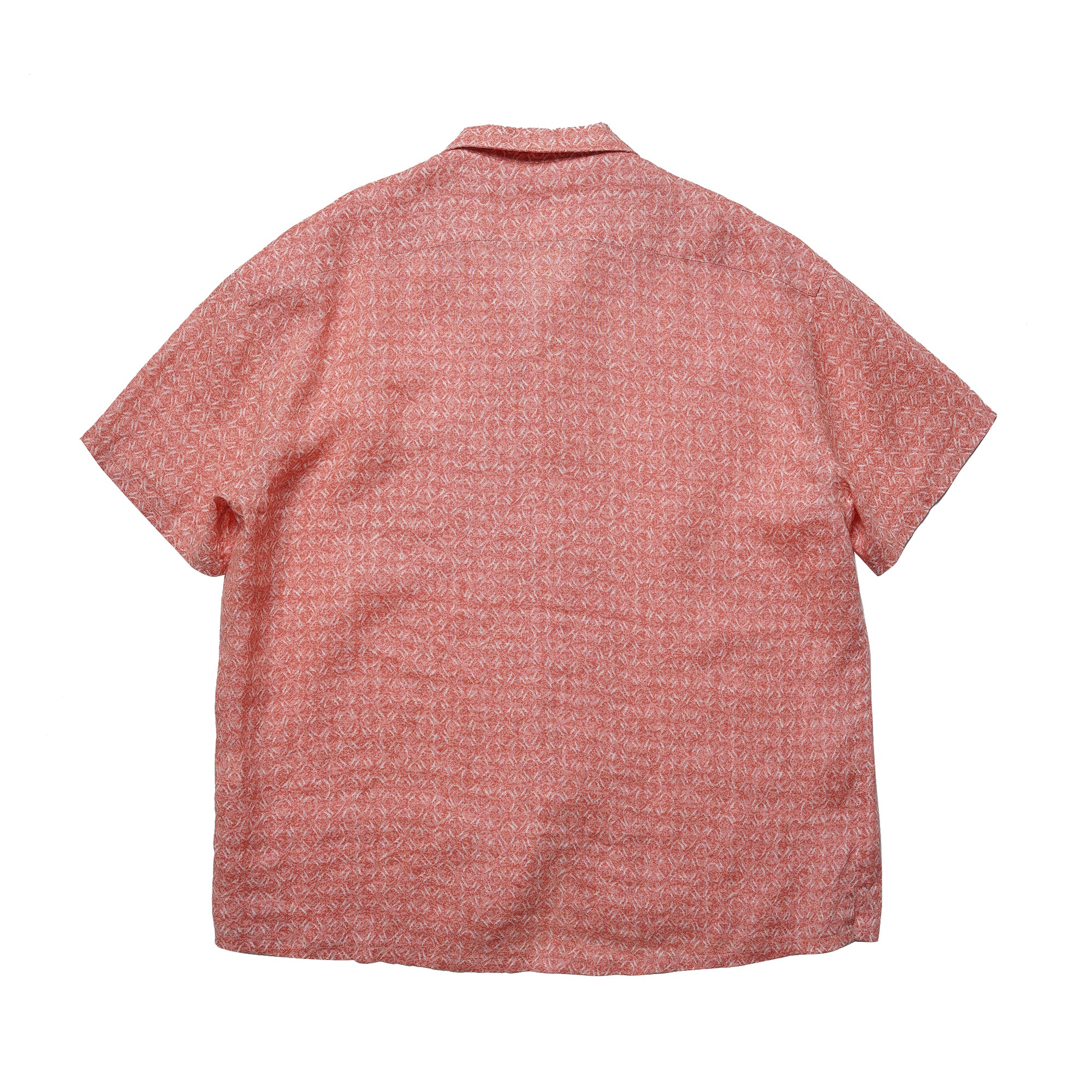Vintage Peach Pink Abstract Octagonal Pattern Cuban Collar Loose Casual Pure Linen Short Sleeve Shirt