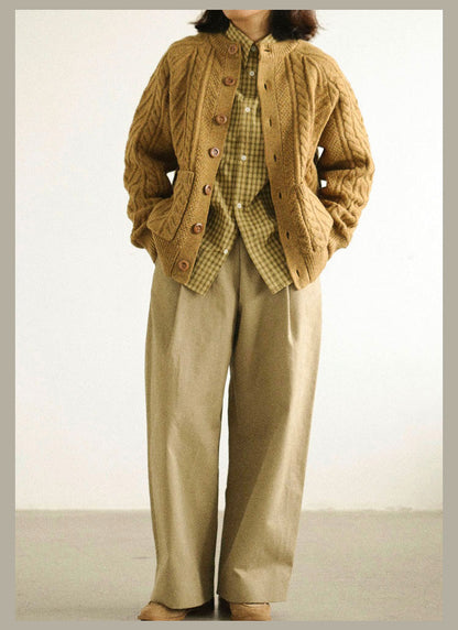 Traditional Aran Fisherman Sweater – Jacquard Knit Crewneck Cardigan (Unisex)