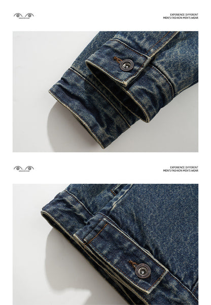 Studio High Street Vintage Washed Denim Jacket - Lamb Wool Winter Coat (Men)