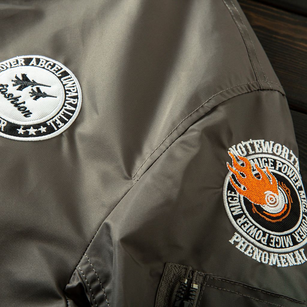 Men’s Heavy Embroidery Baseball-Collar Flight Jacket – Rugged Retro Casual for Fall