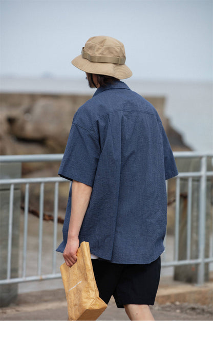 Cotton Pinstripe Shirt – Washed Navy & Relaxed Fit | Yamalinclothes