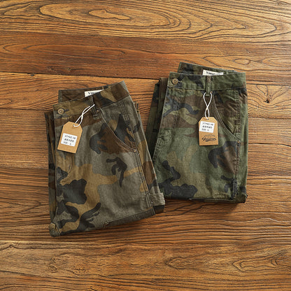 Men's American Retro Logging Work Pants - Loose Straight Washed Cotton Camouflage Casual Pants