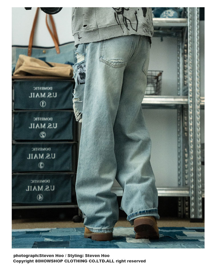 Retro Washed Graffiti Print Crewneck Sweatshirt – Distressed Loose Unisex