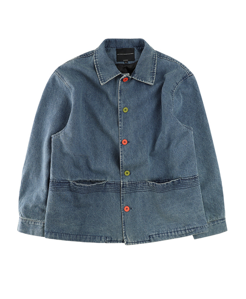 NOLO Edge Retro “Color-Button” Loose Denim Jacket – Washed Casual Workwear