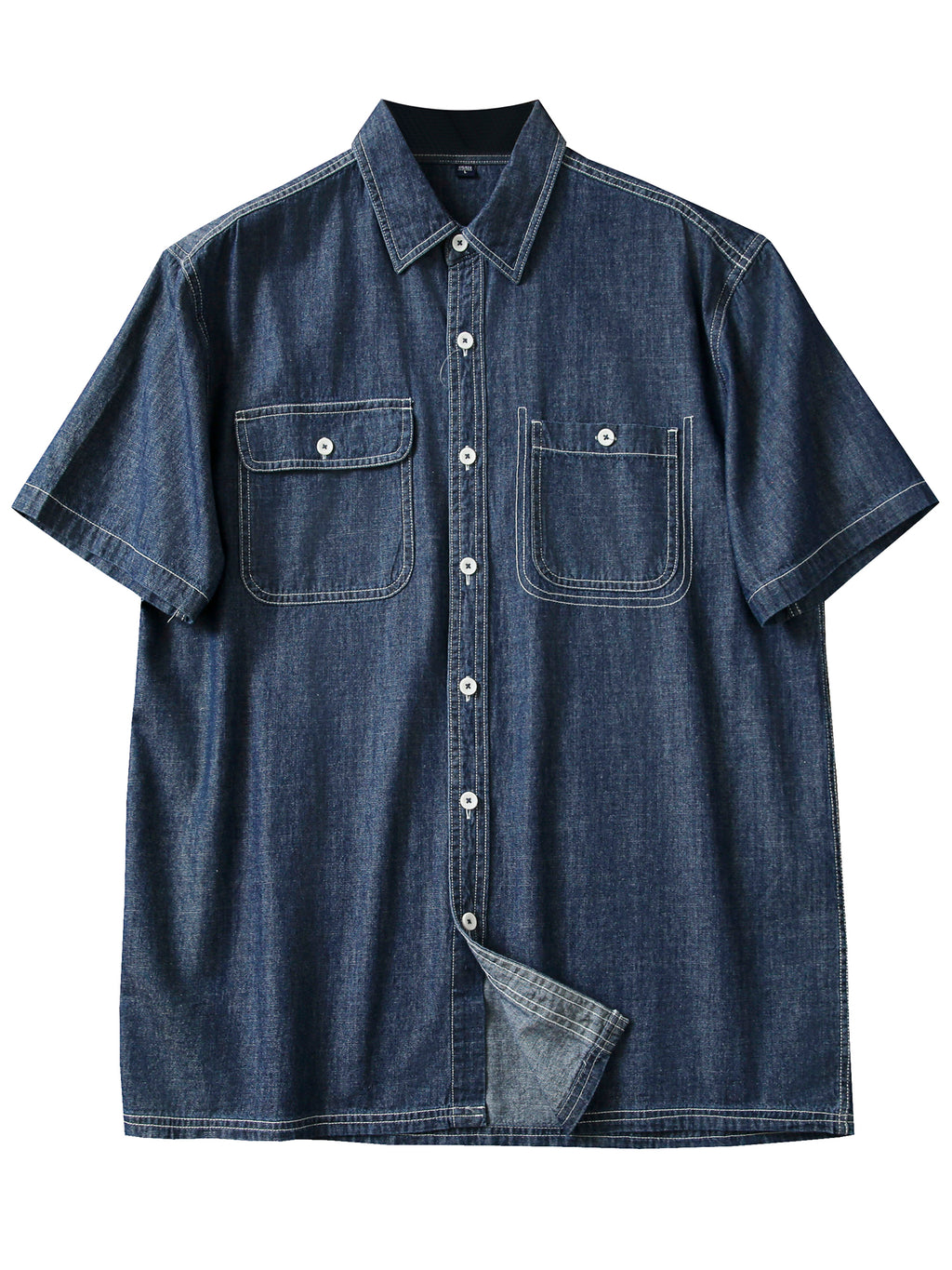 Pure Cotton Enzyme Wash! Export Surplus Men's Summer Turn-down Collar Denim Short Sleeve Shirt Top