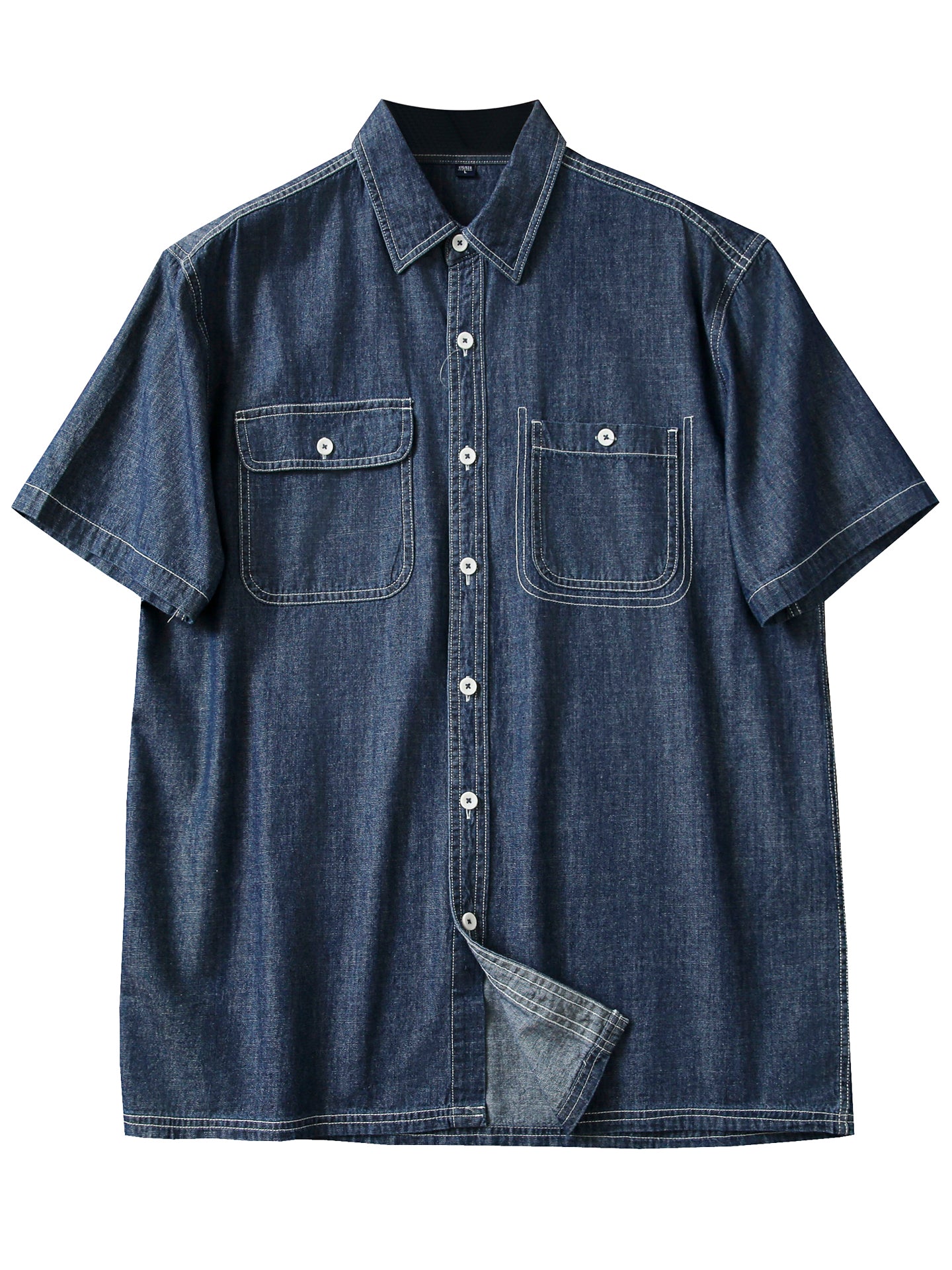 Pure Cotton Enzyme Wash! Export Surplus Men's Summer Turn-down Collar Denim Short Sleeve Shirt Top
