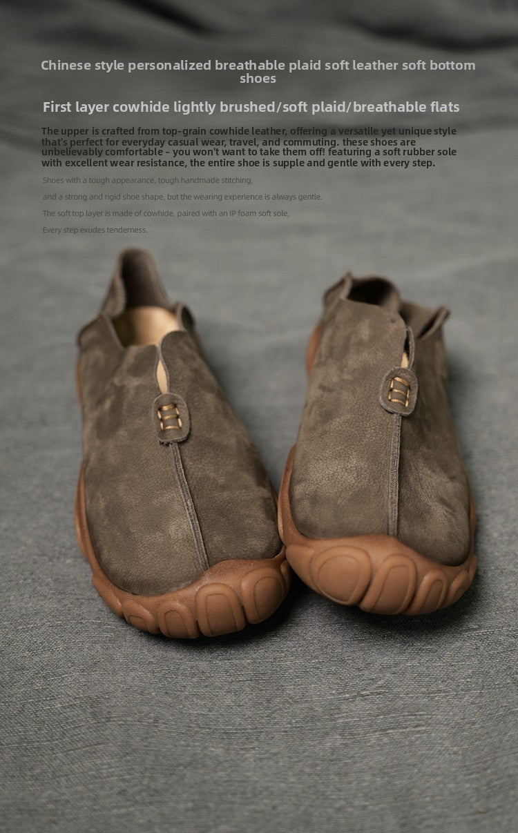 Genuine Leather Slip-On Casual Shoes for Men – Breathable Soft Sole, Lazy-Loafer Comfort