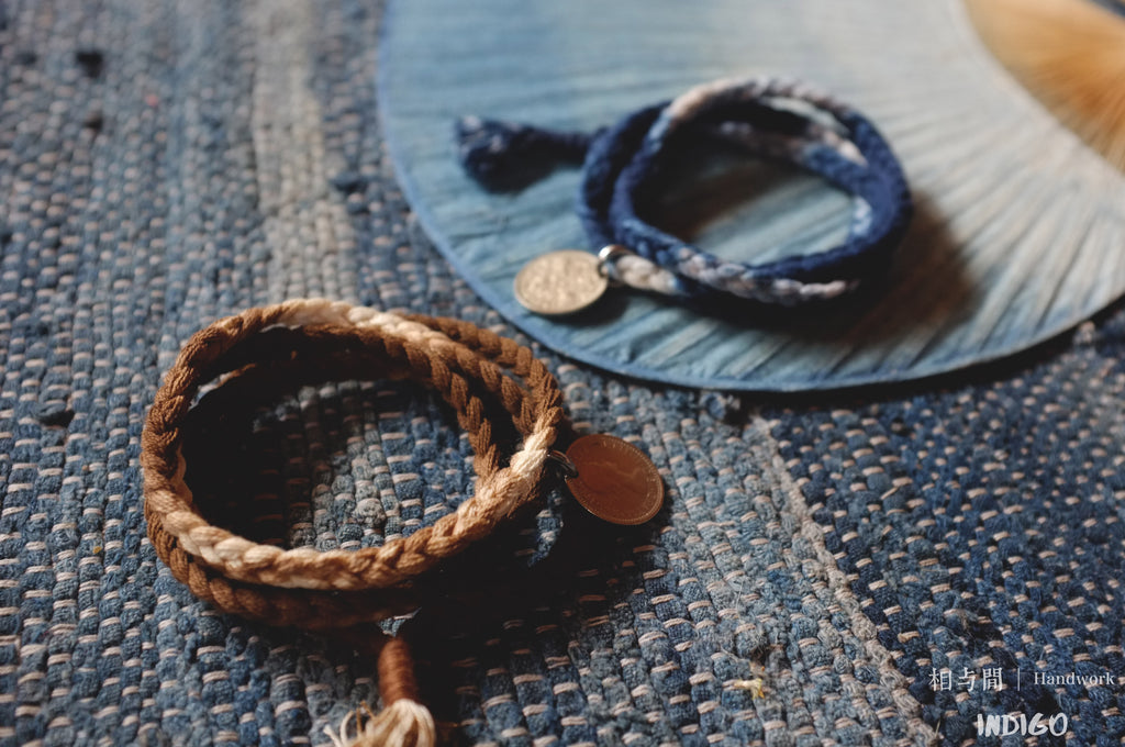 Sixpence Lucky Coin Blue Dyed Woven Bracelet Amekaji Indigo National Trend Couple Bracelet