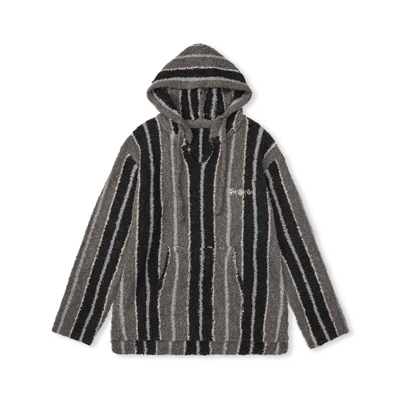 MEDRIA Retro Striped Wool Blend Tibetan Hoodie Autumn Winter Lazy Style Knitted Sweater Unisex Hooded Jacket