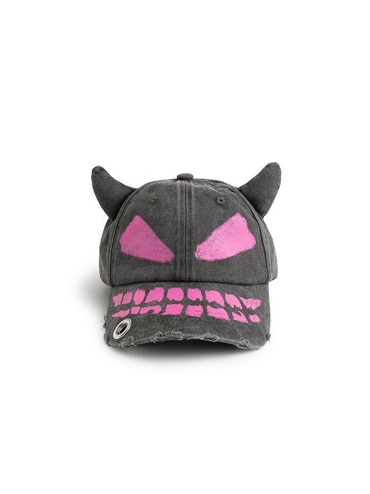 "Little Devil" Hand-painted Washed Distressed Embroidered Baseball Cap for Men and Women Spring Summer