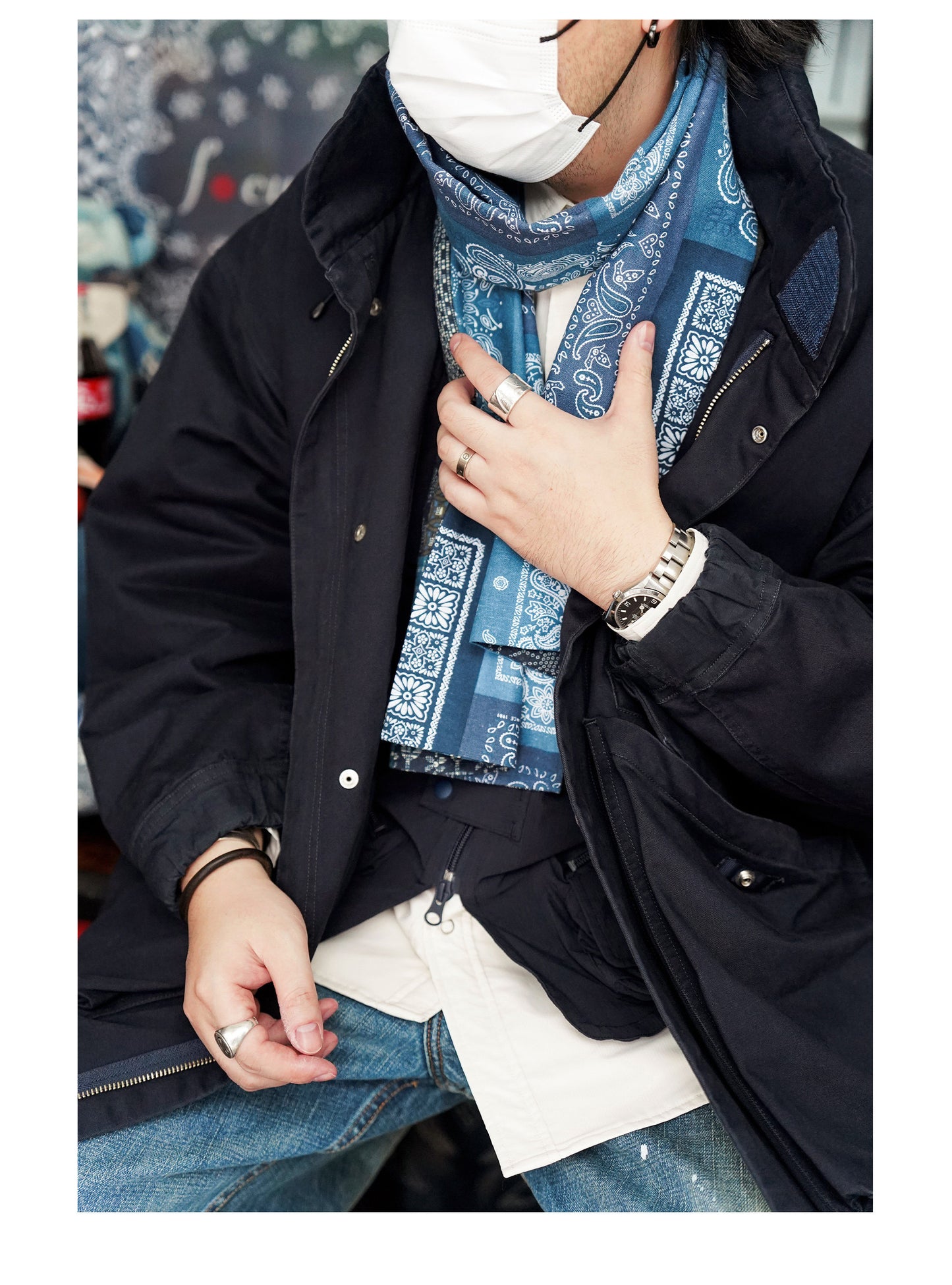 Japanese Paisley Patchwork Scarf – Cotton Linen Double-Layer Wrap