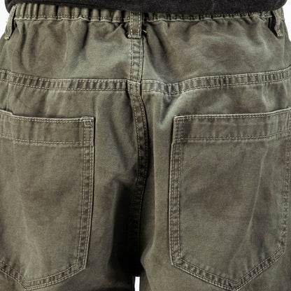 Army Green Straight Loose Elastic Waist Workwear Jeans – Unisex Casual