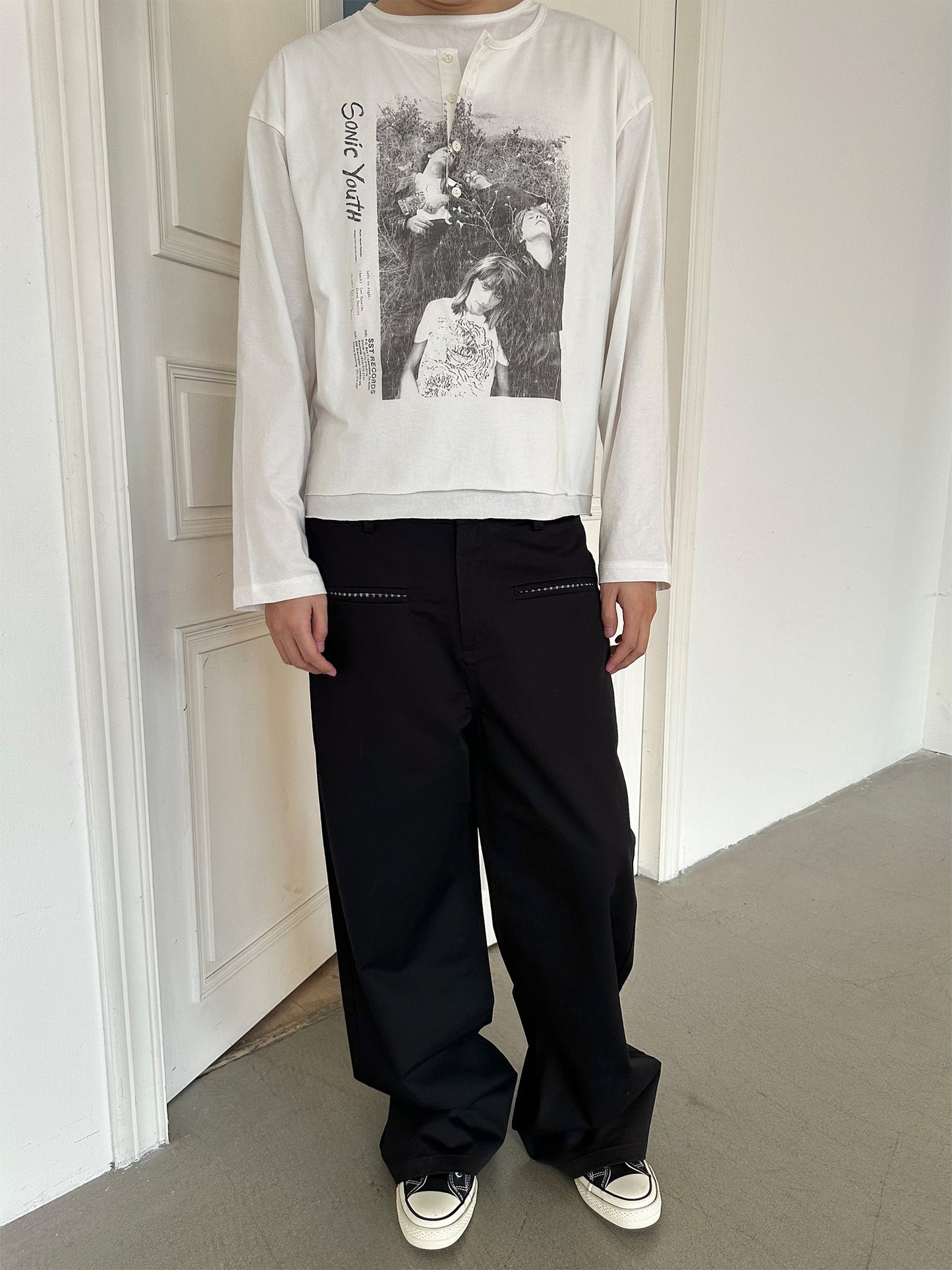 Vintage Rock Band Graphic Double Collar Long Sleeve Tee – Unisex Oversized