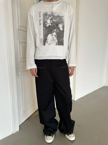 Vintage Rock Band Graphic Double Collar Long Sleeve Tee – Unisex Oversized