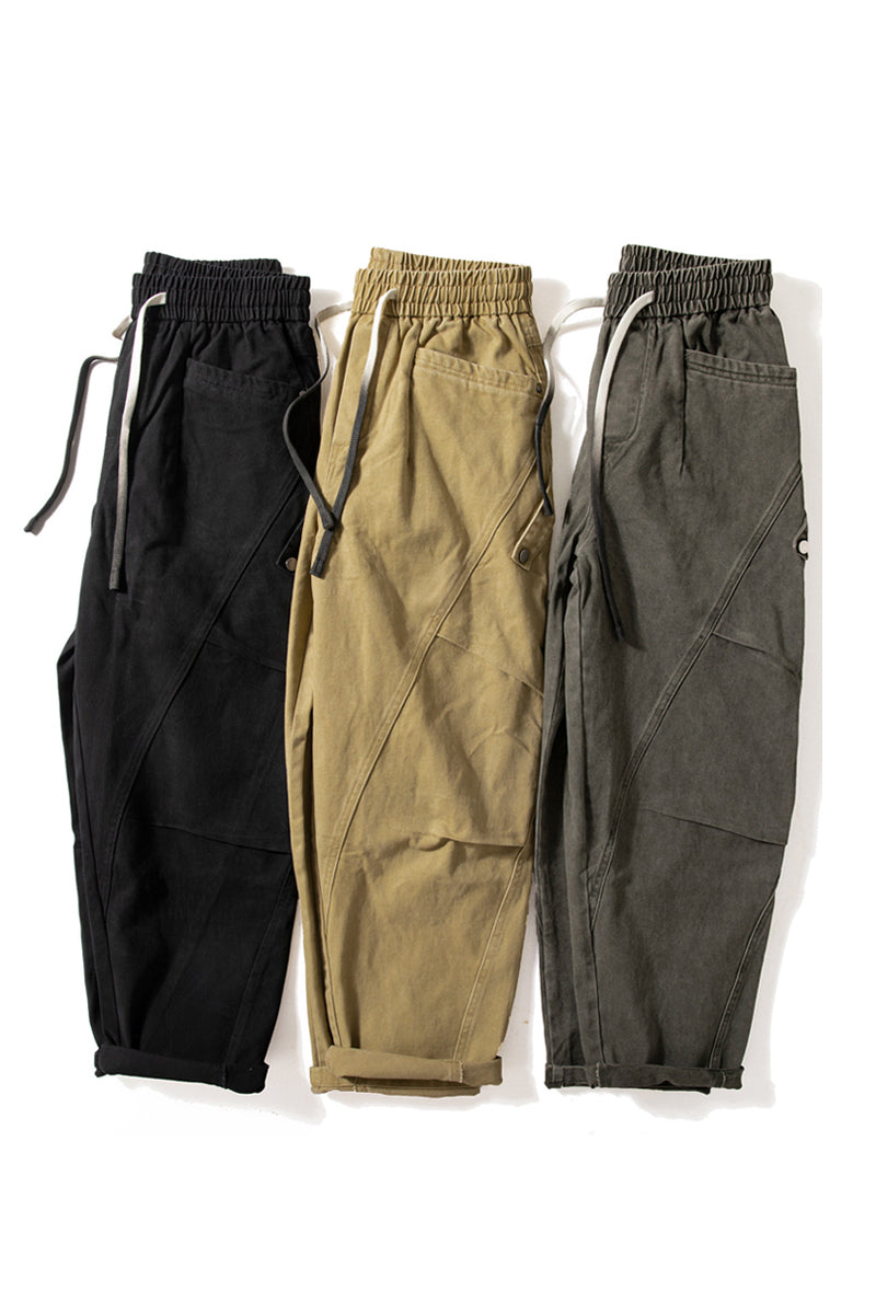 Cotton Pants – Diagonal Seams & Drawstring Waist | Yamalin clothes | Vintage workwear outfit for men