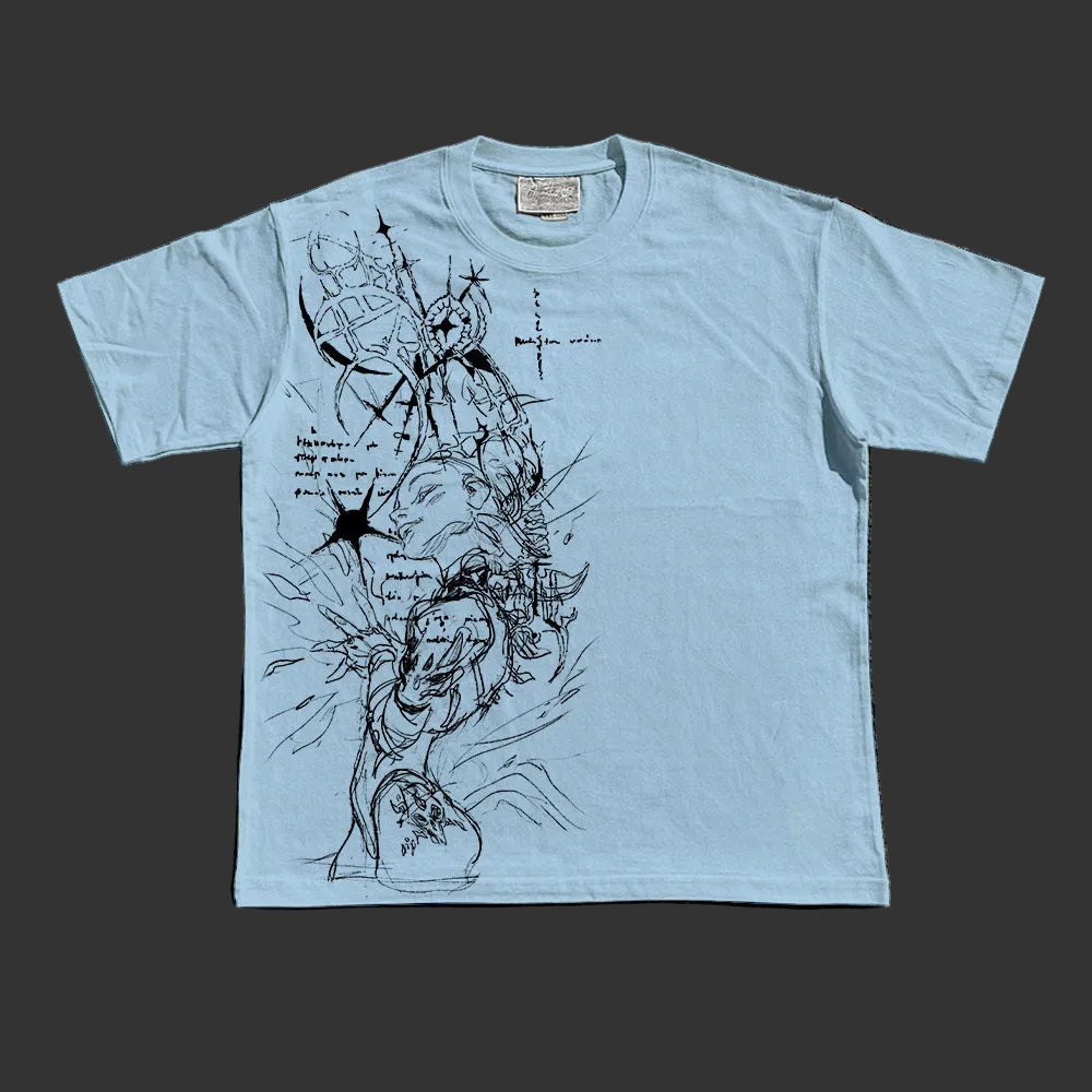 260g Anime Cartoon Line Art T-Shirt – Unisex Regular & Drop Shoulder