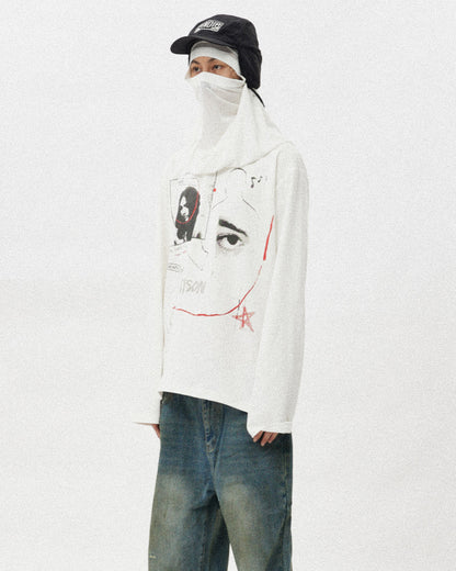 Graphic Print Oversized Long-Sleeve T-Shirt – Unisex Cotton Blend Base Layer Top