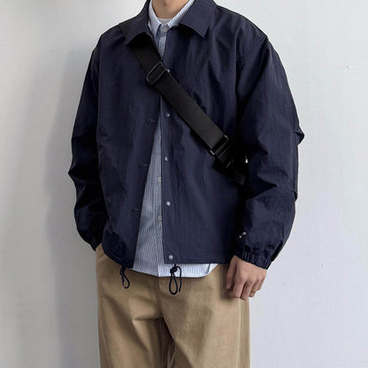 Japanese Retro Lapel Coach Cargo Jacket – Loose Fit Solid Color Men’s Spring Autumn – Japanese vintage | yamalin clothes | Yamalinclothes
