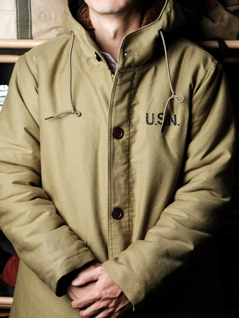 Heavy Wool Hooded Deck Parka – Long Padded Military-Style Jacket