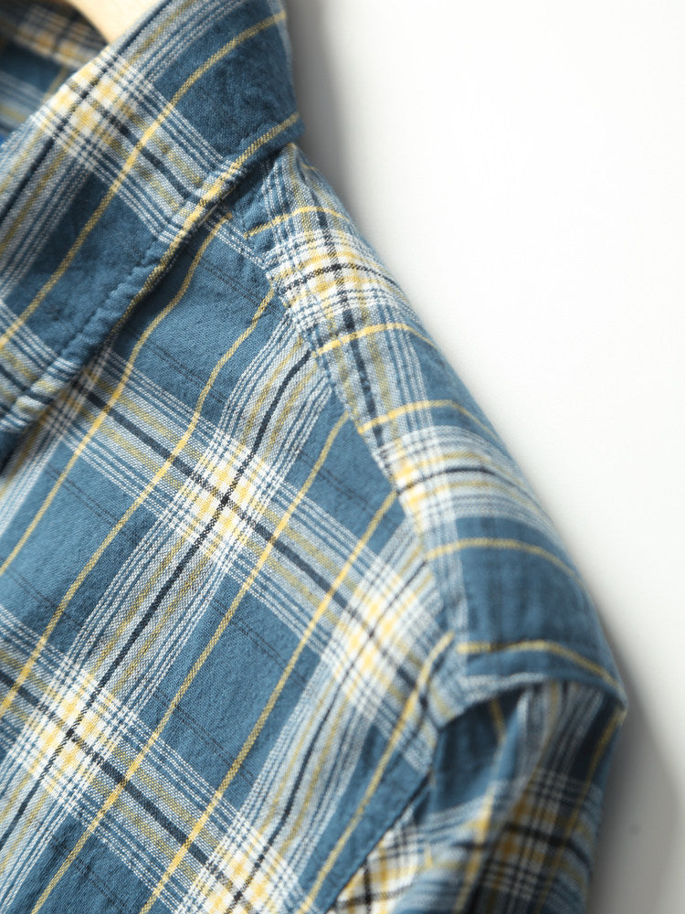 Washed Plaid Casual Shirt – American Retro Unisex Spring Autumn