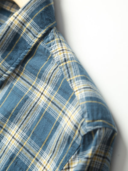 Washed Plaid Casual Shirt – American Retro Unisex Spring Autumn