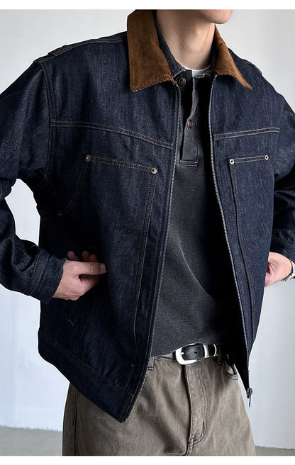 Denim Jacket – Corduroy Collar & Zip Front | Yamalinclothes