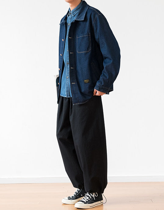 Vintage Denim Work Shirt Jacket – Loose Fit Japanese Style Cargo Shirt for Men – Japanese vintage | yamalin clothes | Yamalinclothes