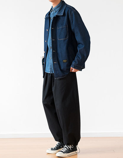 Vintage Denim Work Shirt Jacket – Loose Fit Japanese Style Cargo Shirt for Men – Japanese vintage | yamalin clothes | Yamalinclothes