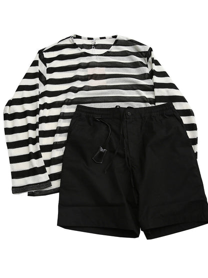 Striped Long Sleeve Crew Neck Tee – Men's Casual Lightweight Commuter T-Shirt