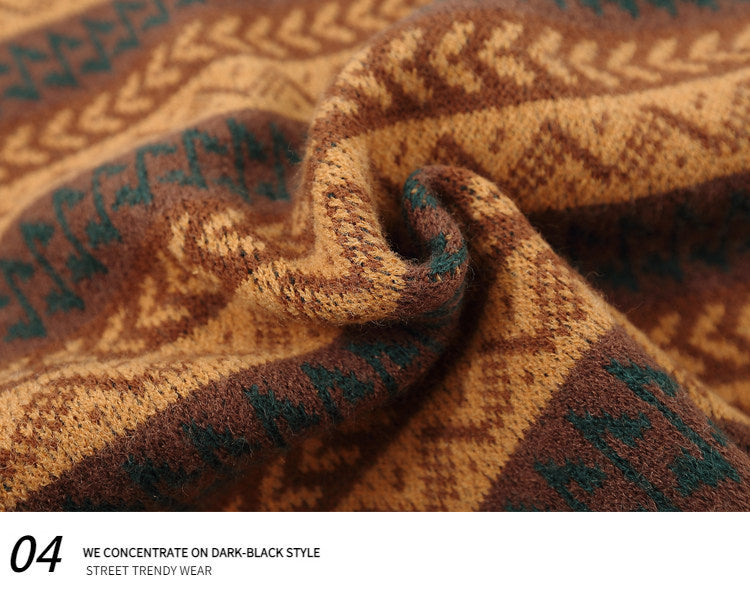 Japanese Ethnic Roll-Neck Knit Pullover – Oversized Vintage Yellow