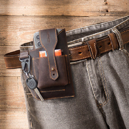 Crazy Horse Leather Phone Waist Bag – Retro Men's Belt Bag