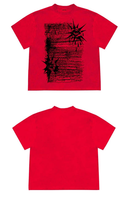 260G Heavy Y2K Red Short Sleeve Tee – Visual Goth Unisex Niche Streetwear – Japanese vintage | yamalin clothes | Yamalinclothes