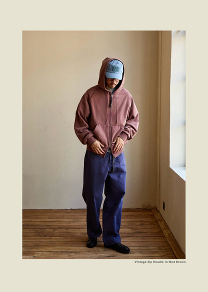 SS26 USAGE VTG Zip Hoodie - Yamalin Heavy Antique Woven Sweatshirt Washable Double Hoodie