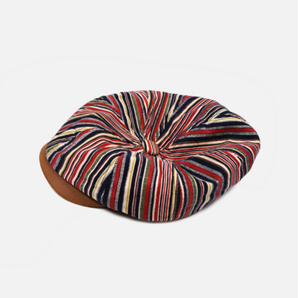 British Striped Reversible Newsboy Beret – Unisex Vintage Octagonal Flat Cap