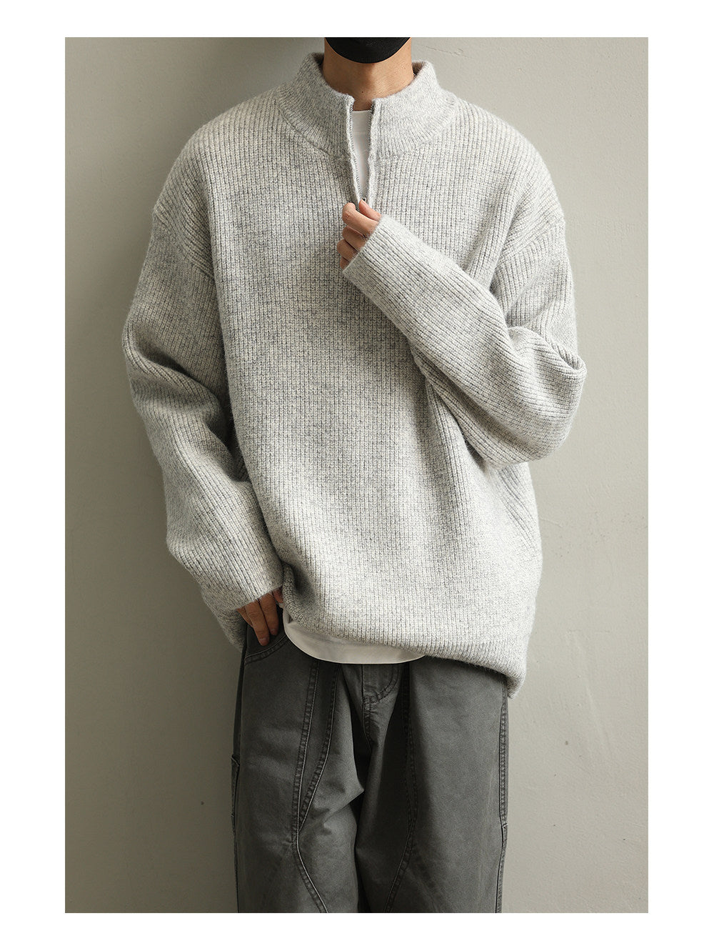 Stand Collar Half-Zip Pullover Sweater – Japanese Loose Unisex – Sweater pullover | japanese streetwear | vintage workwear | unisex | Yamalinclothes