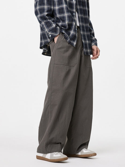 Cotton Work Pants – Elastic Waist & Wide Straight Leg | Yamalinclothes