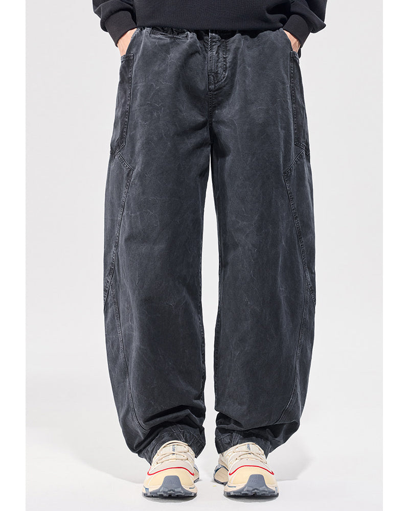 Washed Vintage Loose Tapered Pants – Men's Heavyweight Casual Trousers
