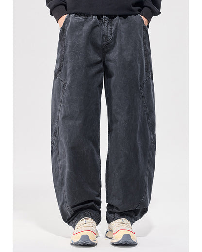 Washed Vintage Loose Tapered Pants – Men's Heavyweight Casual Trousers