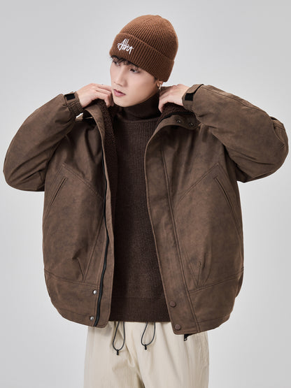American vintage brown jacket for men, spring/autumn Merrad fleece-lined thickened loose motorcycle couple jacket – Japanese vintage | yamalin clothes | Yamalinclothes