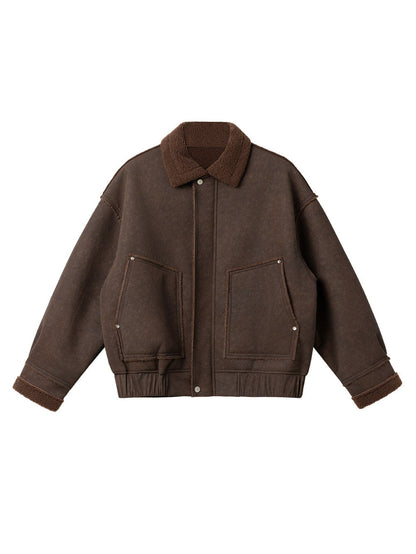 Fleece-Collar Jacket – Riveted Pockets & Boxy Fit