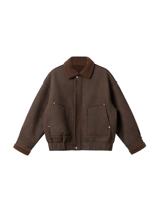 Fleece-Collar Jacket – Riveted Pockets & Boxy Fit