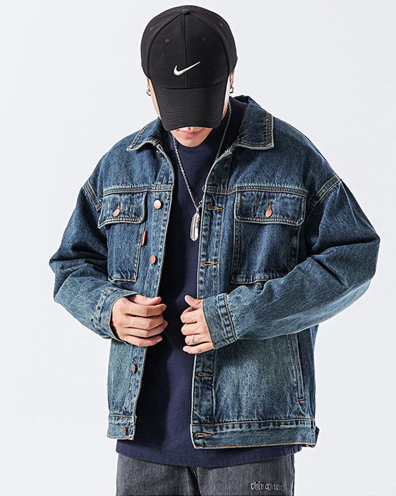 American Vintage Loose Denim Workwear Jacket – Men's Nostalgic Blue – Japanese vintage | yamalin clothes | Yamalinclothes
