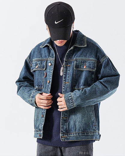 American Vintage Loose Denim Workwear Jacket – Men's Nostalgic Blue – Japanese vintage | yamalin clothes | Yamalinclothes