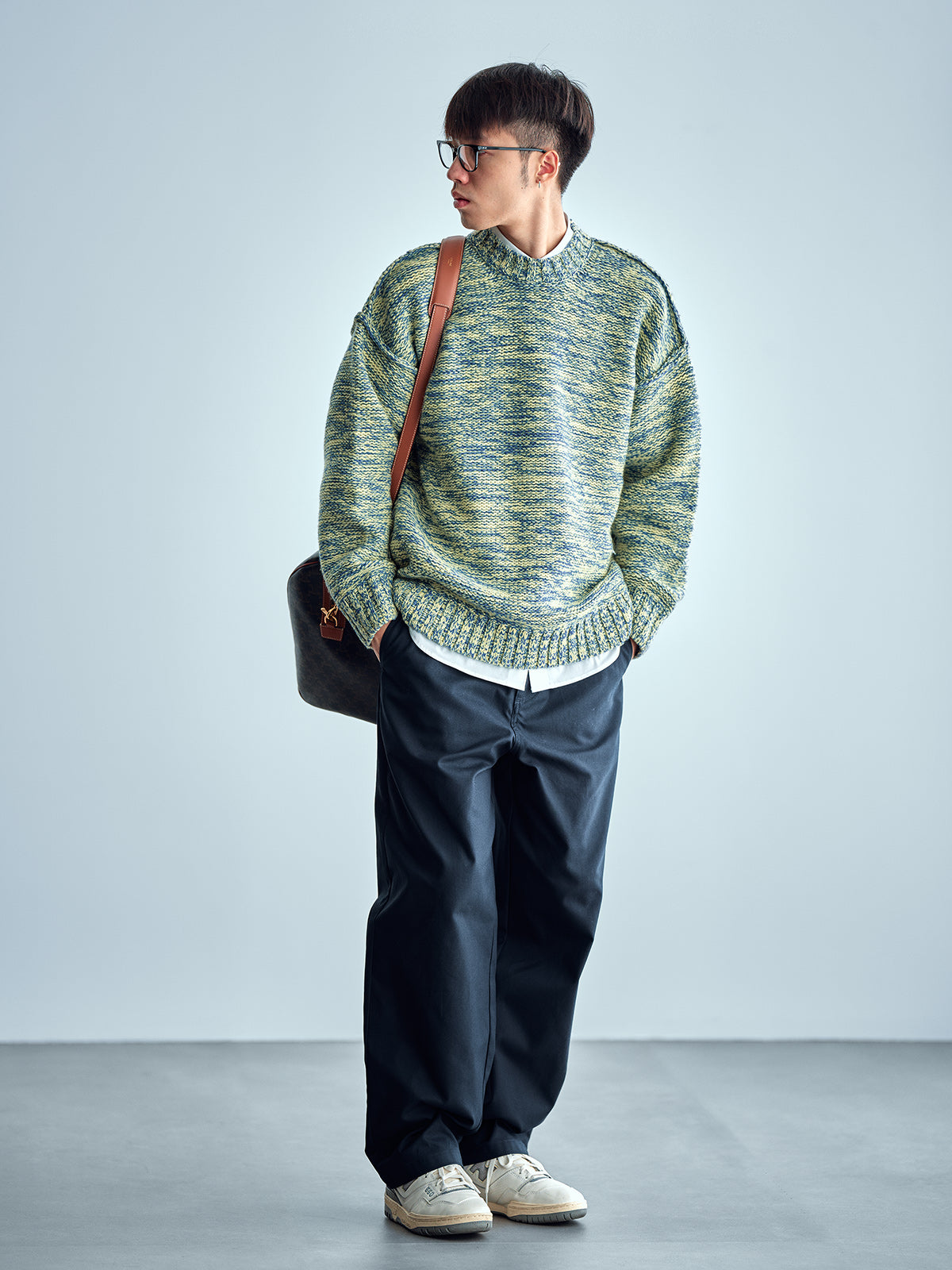 Japanese imported heavyweight high-density woven wool round neck pullover long-sleeved sweater