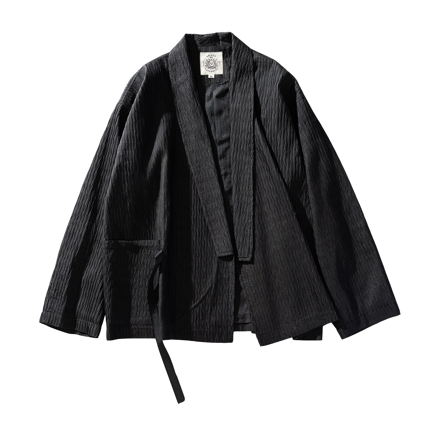 Japanese Kami-Print Haori Kimono Jacket – Lapel Buckle Pleated Oversized Coat – Japanese vintage | yamalin clothes | Yamalinclothes