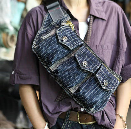 Washed Canvas Distressed Fanny Pack – Vintage 3-Way Chest Crossbody Unisex – Bags | japanese streetwear | vintage workwear | unisex | Yamalinclothes